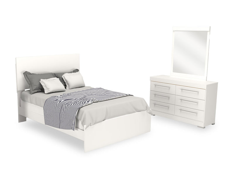 Riley 5pc Bedroom Set with Panel Bed, Dresser & Mirror, Made in Canada, White - Full Size