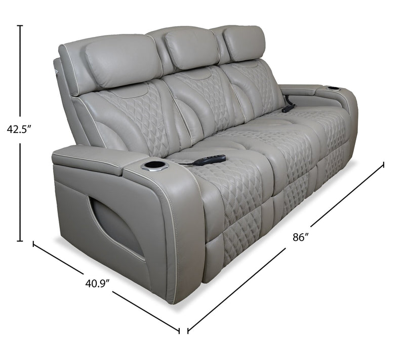 Elite 86\" Genuine Leather Massage Power Reclining Sofa with Immersive Audio and Power Headrests - Putty