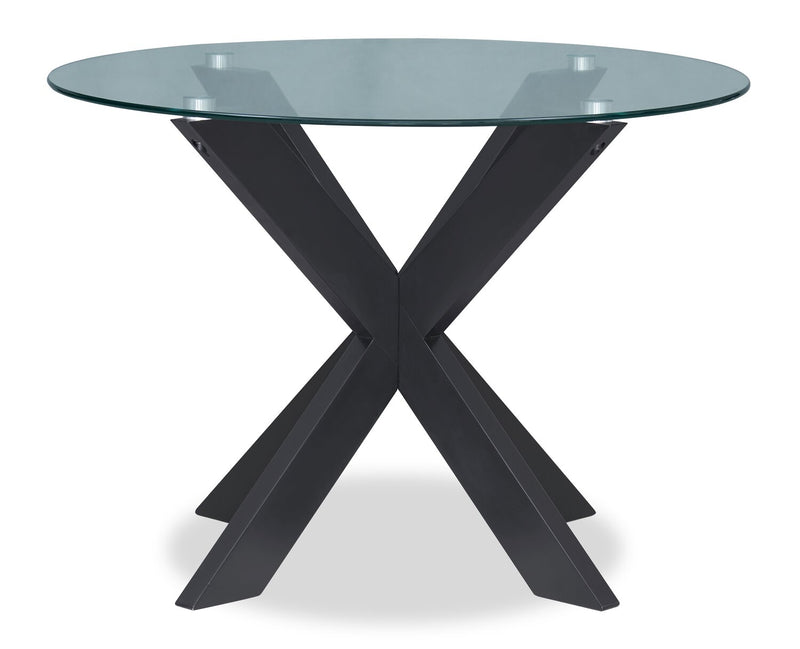 Remi 5pc Dining Set with Table & 4 Ladder-Back Chairs, Glass & Wood, 42\"W Round - Black & Brown