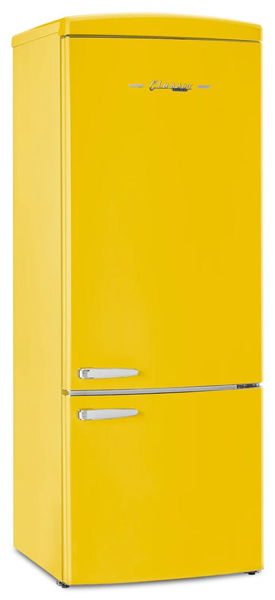 Unique Classic Retro 28" 17 Cu Ft. Bottom Mount Refrigerator - Yellow - UNQ-310L Y TM | Réfrigérateur Classic Rétro d’Unique de 28 po et de 17 pi3 à congélateur inférieur - jaune - UNQ-310L Y TM
