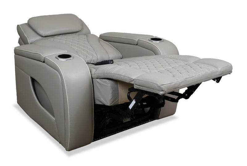 Elite 38\" Genuine Leather Massage Power Reclining Chair with Immersive Audio and Power Headrest - Putty