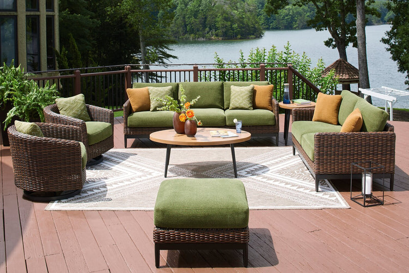 Tofino Outdoor Patio Round End Table - 22\"W, Aluminum, UV & Weather Resistant - Brown/Black