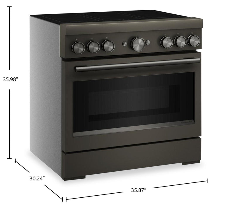 KitchenAid 36\" 5.1 Cu. Ft. Freestanding Induction Range with No Preheat Air Fry – Black Ore - KFIS936SBE 