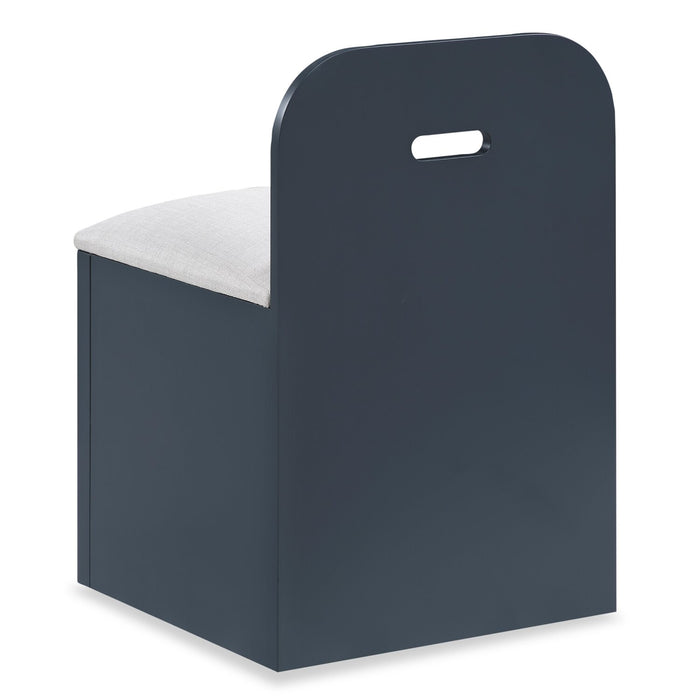 Quinn Platform Bed with Bookcase Headboard, Built-in Desk & Stool, Blue - Twin Size