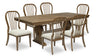 Clara 7pc Dining Set with Table & 6 Chairs, 68-86\"W Extension, Trestle Base - Brown