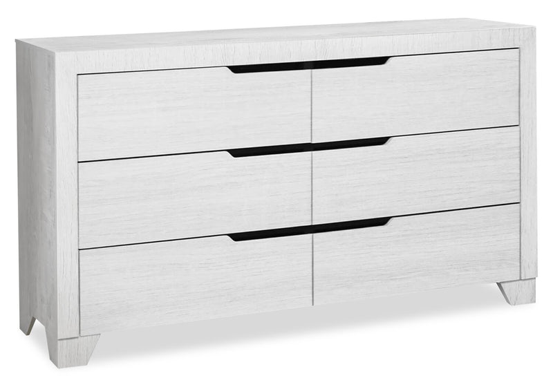 Elite 6pc Bedroom Set with Bed, Dresser, Mirror & Nightstand, LED, Modern, White - Queen Size