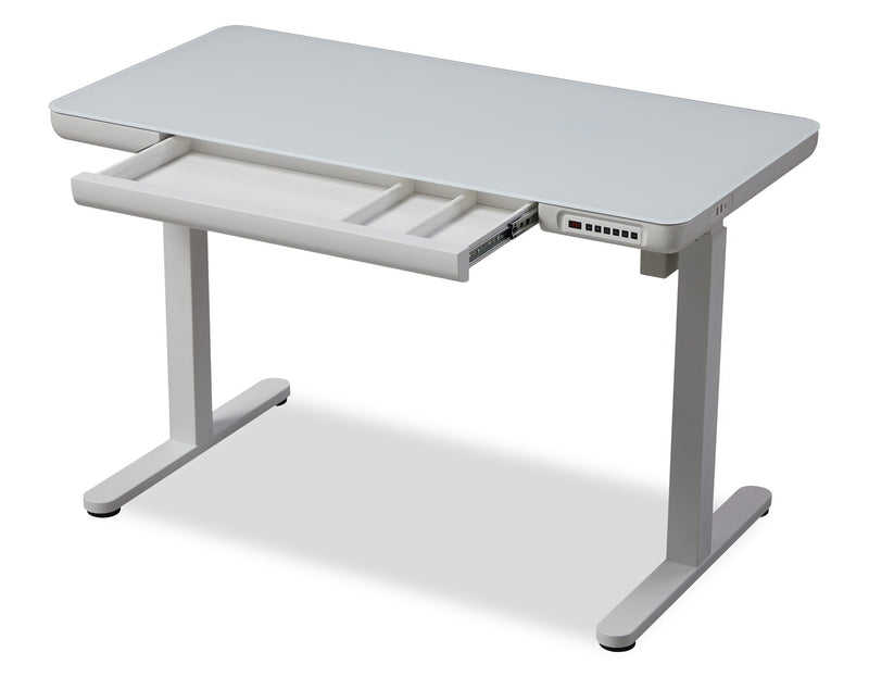 Metro 47.24” Height-Adjustable Office Desk with Storage and USB Ports - White