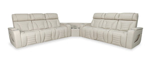 Zen 3-Piece Faux Leather Power Reclining Sectional with Massage and Two Drop-Down Consoles - Apricot