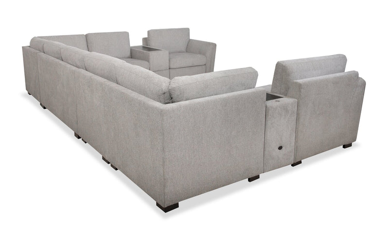 Vault 9-Piece Sectional with Sofa Bed Loveseat, Four Storage Chairs and Storage USB Console - Grey