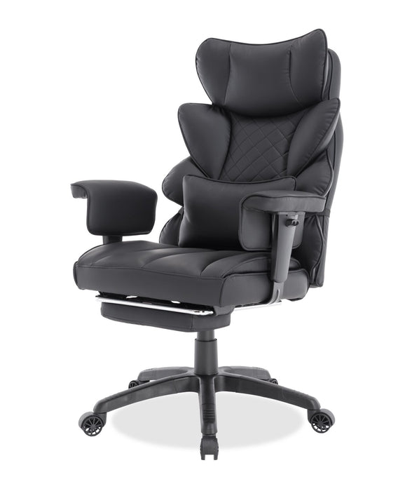 Tommy 28.7\" Faux Leather Adjustable Office Chair with Footrest and Adjustable Arms – Black 