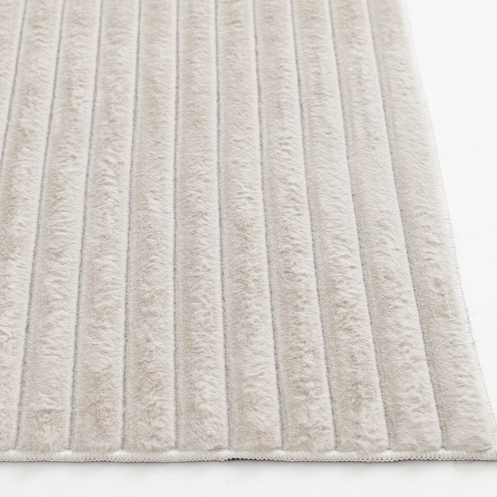 Faux Fur Channel Ivory Area Rug with Memory Foam Backing - 5' x 7'