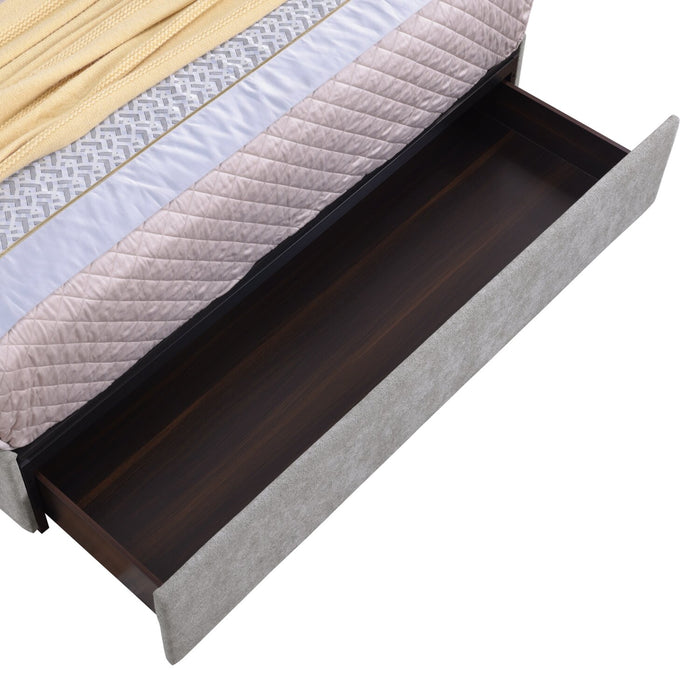 Amos Upholstered Storage Bed Base in Grey Fabric with 3 Built-in Drawers  - Queen Size