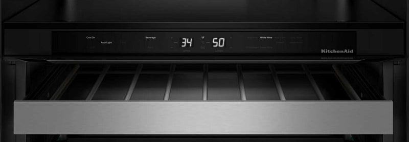 KitchenAid 24\" Beverage Centre with Wood-Front Racks – Black and Stainless Steel - KUBR524SSB 