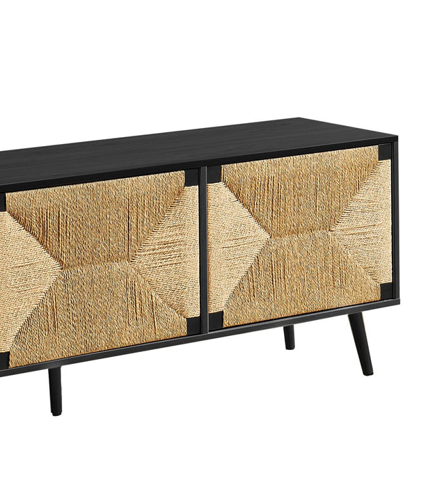 Jersey 71\" Tv Stand with Seagrass-Look Cabinet Doors for TVs up to 70\" - Black