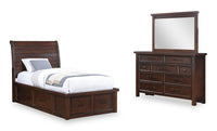 Sonoma 5pc Bedroom Set with Two-Sided Storage Bed, Dresser & Mirror, Mango Brown - Full Size 