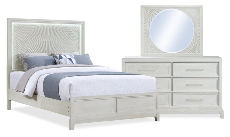Vida 5pc Bedroom Set with Panel Bed, Dresser & Mirror, Sand - Queen Size