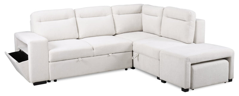 Coast 3-Piece Right-Facing Ivory White Fabric Sleeper Sectional with Storage Chaise and Storage Armrest