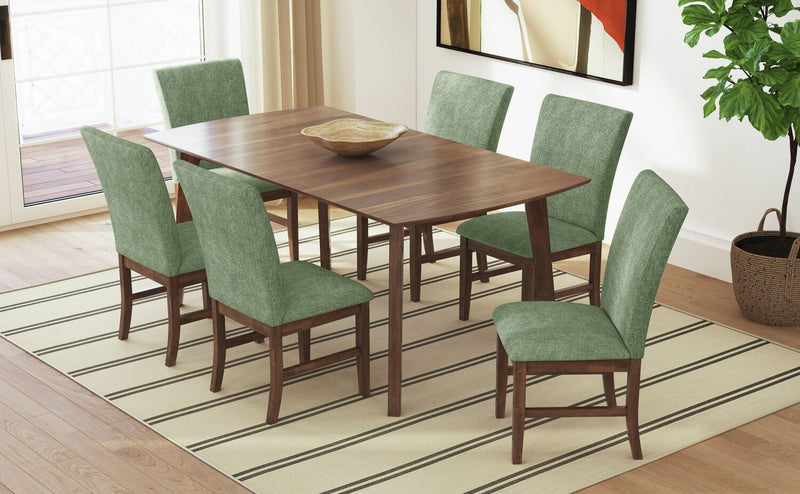 Rain 7pc Dining Set with Table & 6 Green Chairs, 72\"W - Green/Brown