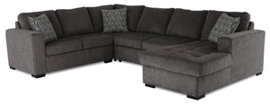 Made in Canada Legend 4-Piece Right-Facing Chenille Fabric Sleeper Sectional with Storage Chaise - Pewter Brown