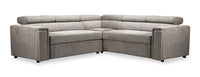 Savvy 3-Piece Grey Linen-Look Fabric Sectional with Adjustable Headrests and Wireless Charging 