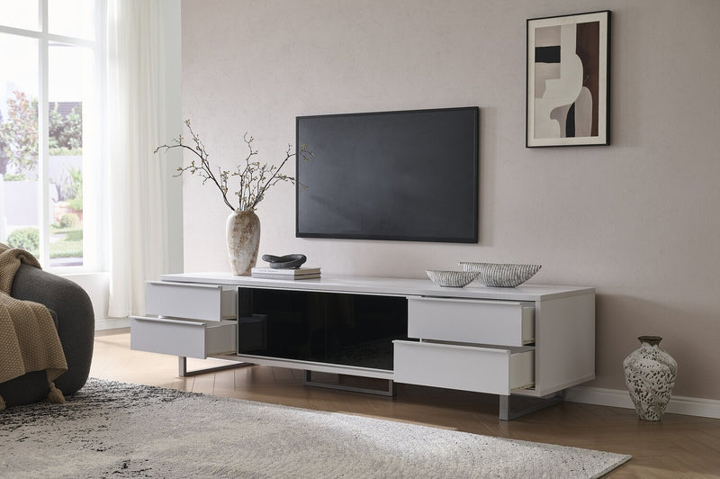 Amelia 89\" x 22\" Modern TV Stand with Storage and Cable Management for TVs up to 100\" - White & Black Two Tone