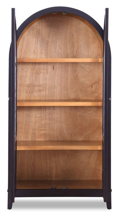 Kort & Co Aeris 36\" Arched Curio Cabinet with Glass Doors – Matte Black and Natural Oak 