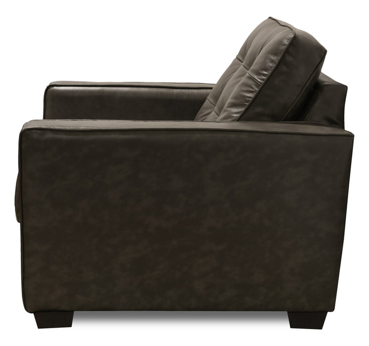 Clark 37\" Genuine Leather Accent Chair with Button Tufting – Charcoal