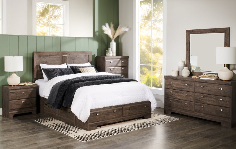 Yorkdale 5pc Bedroom Set with 6-Drawer Storage Bed, Dresser & Mirror, Grey - Queen Size