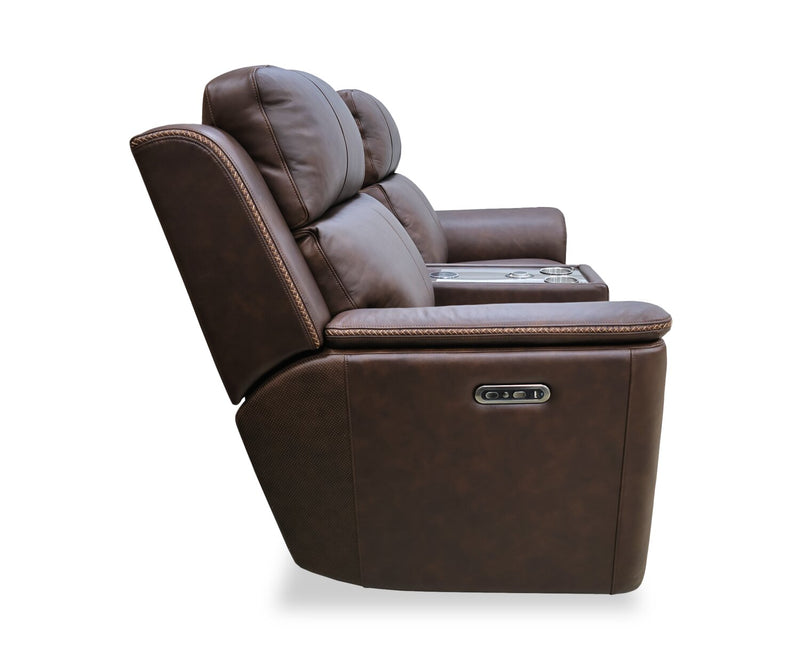 Vibe 76\" Genuine Leather Massage Power Reclining Loveseat with Immersive Audio and Power Headrests - Brown
