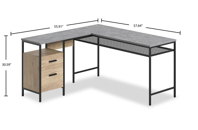 Bradley 55.91\" L-Shaped Office Desk with Cabinet – Prime Oak
