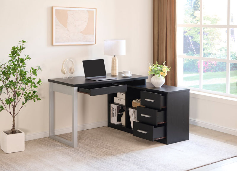 Owen 55\" Reversible Corner Office Desk with 4-Drawers & Cubbies – Black