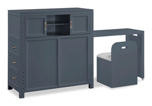 Quinn Platform Bed with Bookcase Headboard, Built-in Desk & Stool, Blue - Twin Size