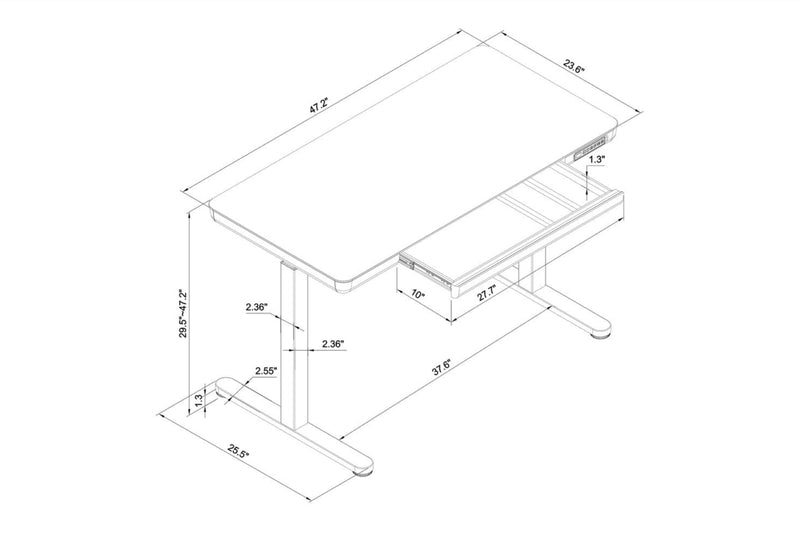 Metro 47.24” Height-Adjustable Office Desk with Storage and USB Ports - White