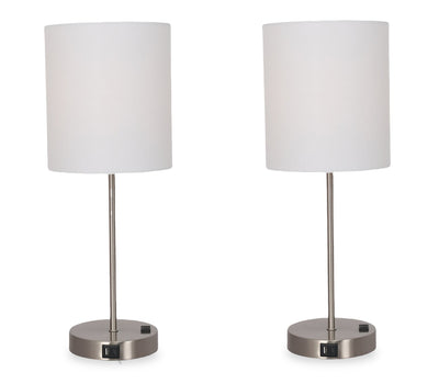 Chloe 21" Brushed Steel Metal 2-Piece Set, with Two Table Lamps  | Ensemble 2 lampes de table Chloe de 21 po en métal acier brossé  | CHLOE2PK