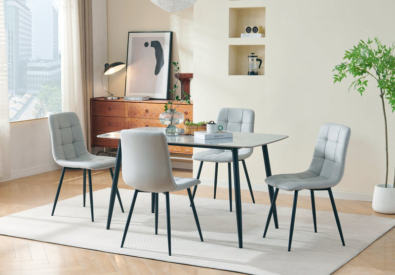 Arlo 5pc Dining Set with Table & 4 Grey Chairs, Sintered Stone & Metal, 55\"W - Grey/Black