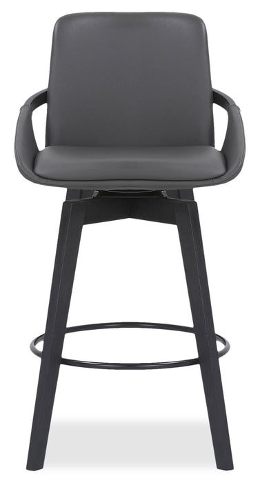 Apex Counter-Height Stool with Swivel Seat, Vegan Leather Fabric, Metal - Grey