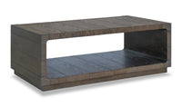 Avalon 52” Modern Solid Wood Coffee Table with Shelf and Casters - Brown 