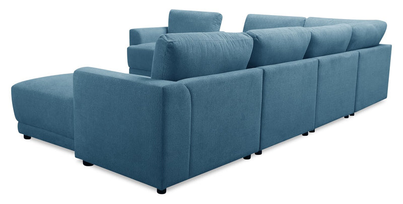 Voyage Modular 7-Piece Left-Facing Fabric Sectional with Console and Removable Back Cushions – Blue