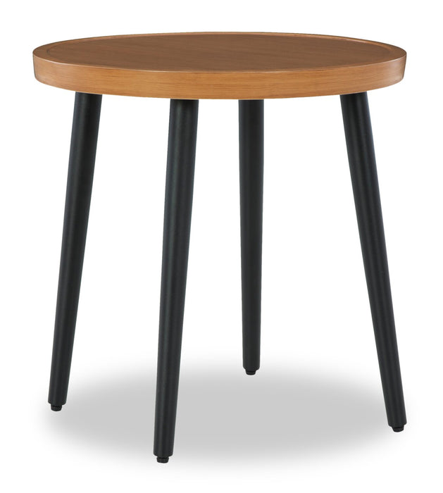 Tofino Outdoor Patio Round End Table - 22\"W, Aluminum, UV & Weather Resistant - Brown/Black