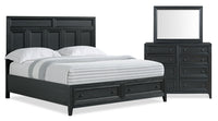 Casa 5pc Bedroom Set with Bed, Dresser & Mirror, Wood, Black - King Size 