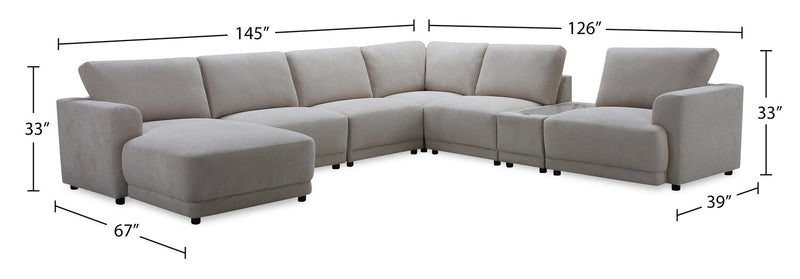 Voyage Modular 7-Piece Left-Facing Fabric Sectional with Console and Removable Back Cushions – Beige