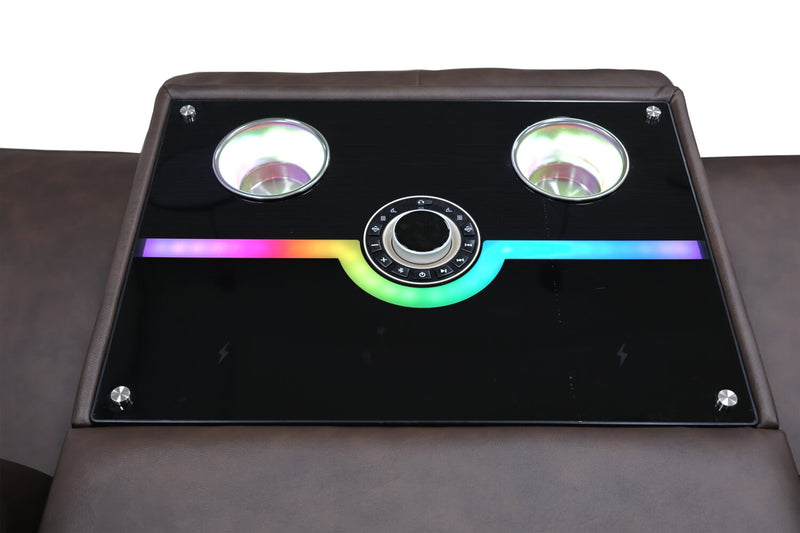 Vibe 85\" Genuine Leather Massage Power Reclining Sofa with Immersive Audio and Power Headrests - Brown