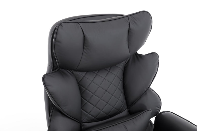 Tommy 28.7\" Faux Leather Adjustable Office Chair with Footrest and Adjustable Arms – Black 