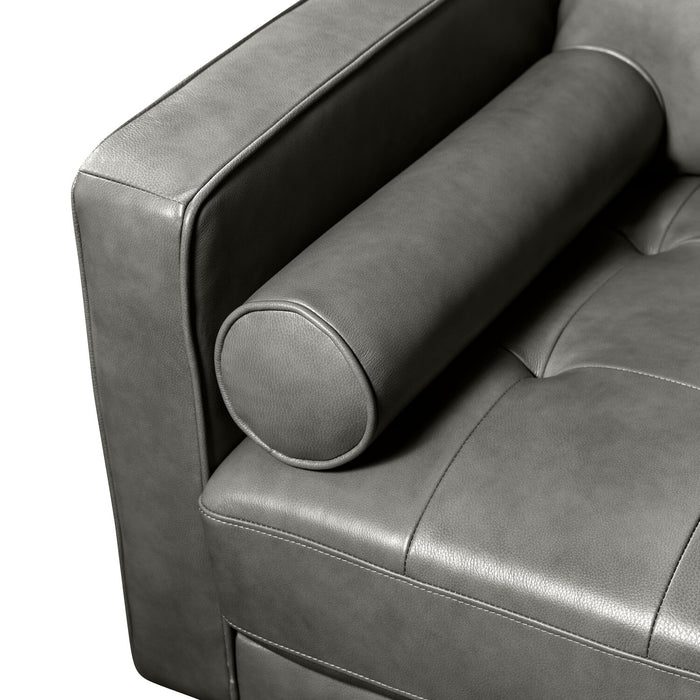 Edge 70\" Genuine Leather Loveseat with Wood Legs and Removable Back Cushions - Grey