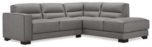 Citadel 2-Piece Right-Facing Top-Grain Genuine Leather Sectional with Wood Legs - Grey