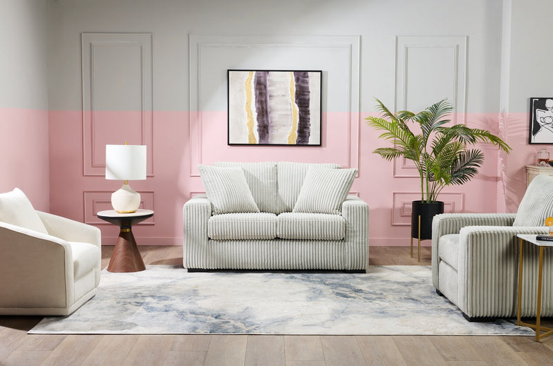 Willow 66\" Light Grey Fabric Loveseat with Track Arms and Reversible Seat and Back Cushions