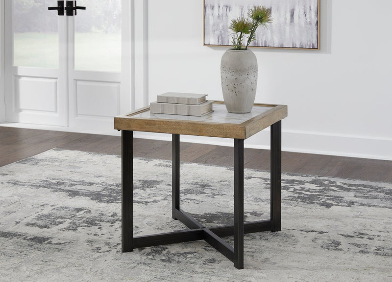 Marina 25” Contemporary End Table with Stone Tile - Natural