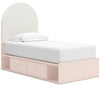 Lola Storage Bed with 2 Built-In Side Drawers for Kids, White Boucle Fabric & Blush - Twin Size