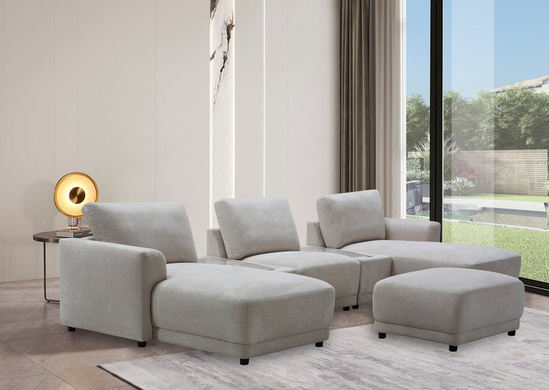 Voyage Modular 6-Piece Left-Facing Fabric Sectional with Console and Ottoman – Beige