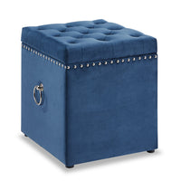 Yukon Square Velvet Storage Ottoman - Navy 